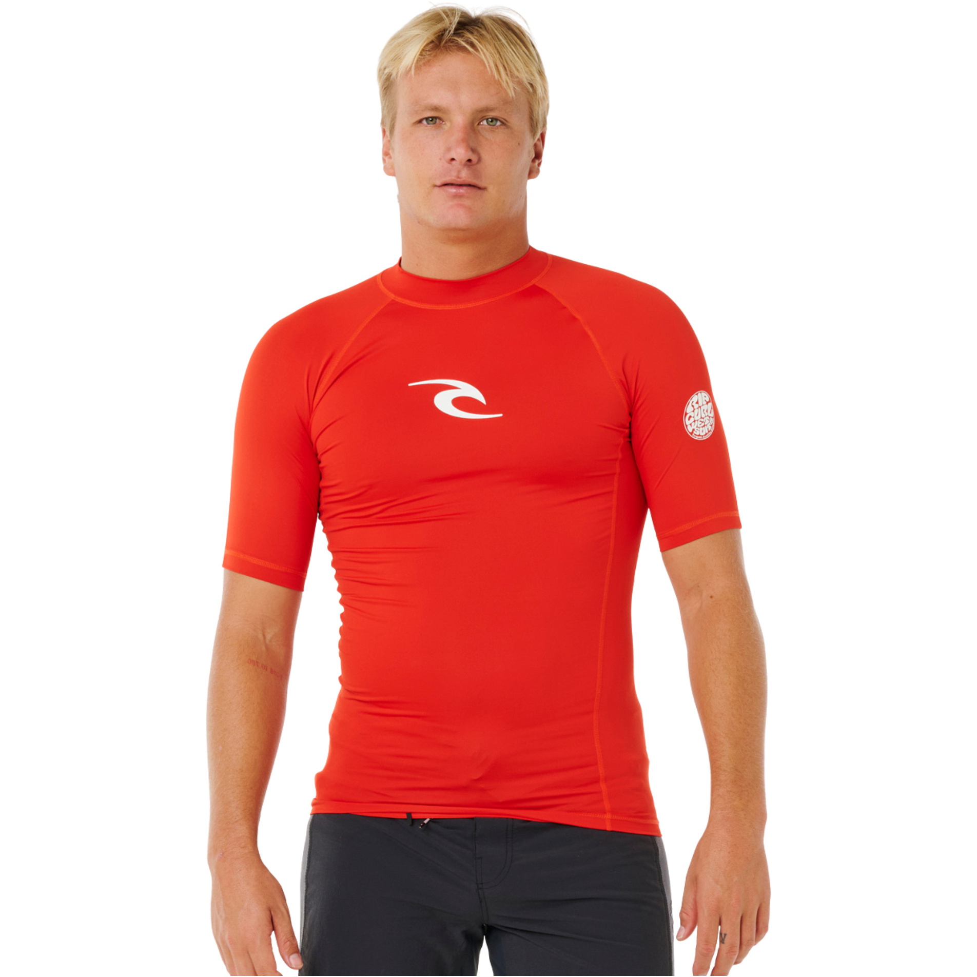 2026 Rip Curl Da Uomo Waves UPF Performance Canotta In Lycra A Maniche Corte 16MMRV - Lava Rosso